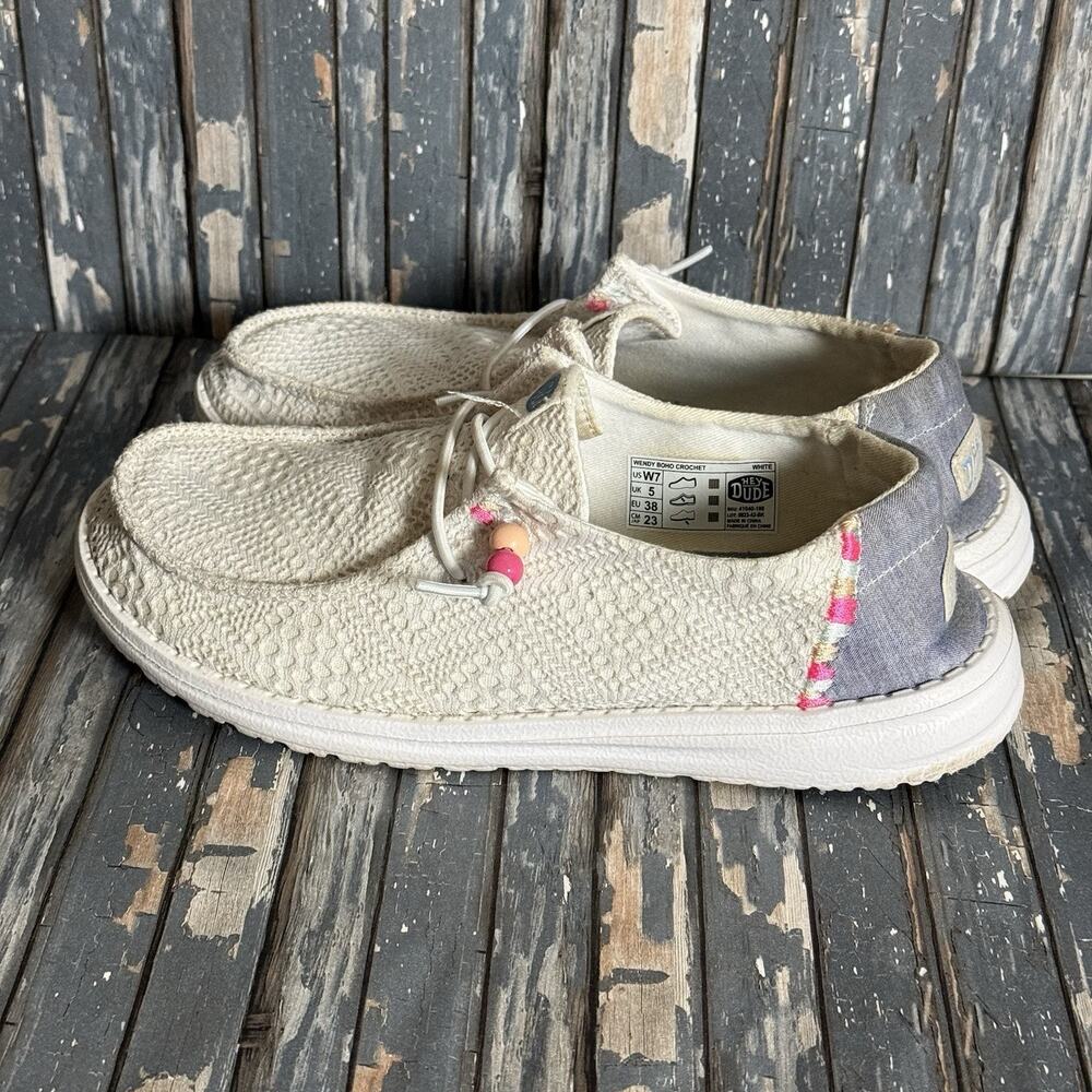 HEY DUDE Wendy Boho White Crochet, Bead Deco, Women's 7 - Picture 5 of 10